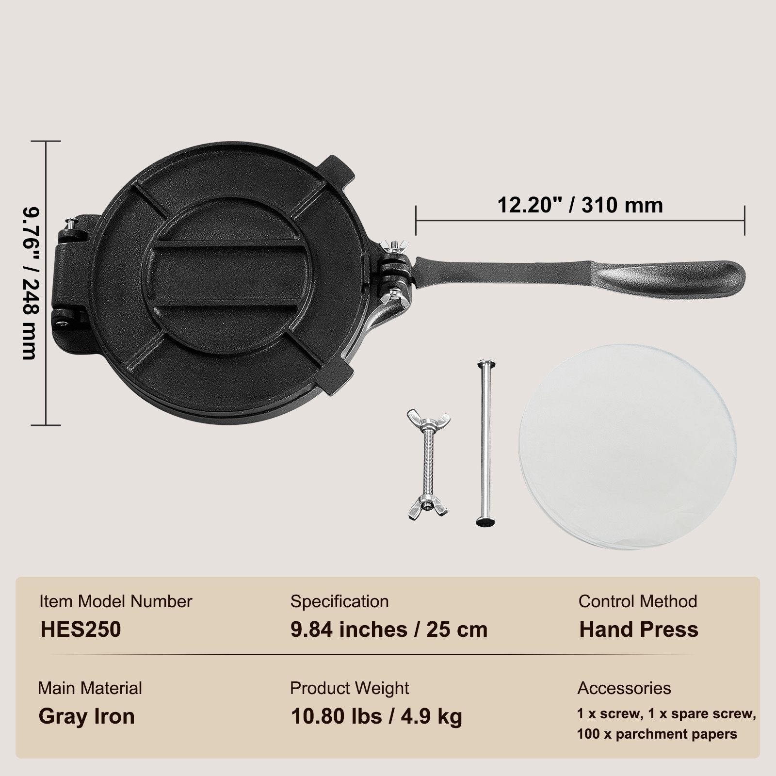 Tortilla Press Cast - Tortillapers, 8 inch tortilla- en rotimaker,